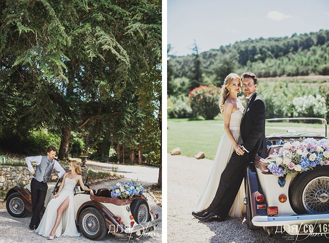 Романтика во Франции, свадьба Елены Кулецкой и Станислава Романовского, фотосессия жениха и невесты у автомобиля