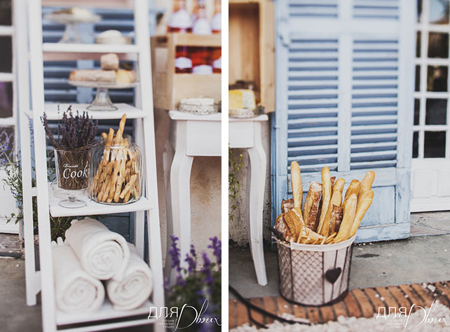 Романтика во Франции, свадьба Елены Кулецкой и Станислава Романовского, сладкий стол, сырный стол, багеты