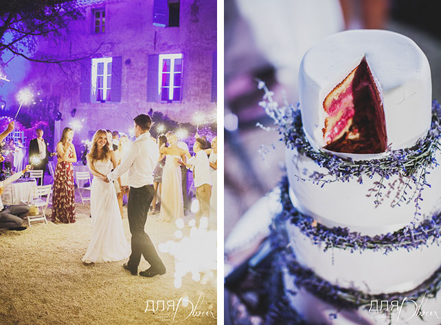 Романтика во Франции, свадьба Елены Кулецкой и Станислава Романовского, танец молодожёнов, бенгальские огни, свадебный торт