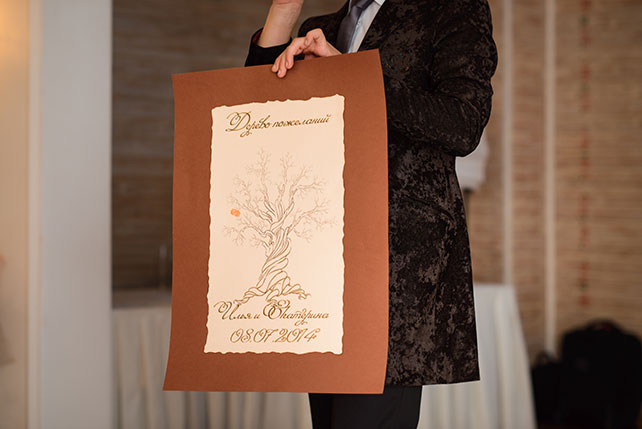 Эльфийская свадьба Екатерины и Ильи, дерево пожеланий с отпечатками пальцев