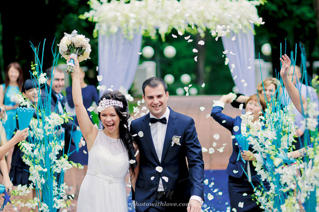 гламурная бирюзовая свадьба, церемония