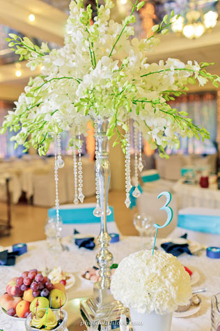 гламурная бирюзовая, цветочная композиция на стол