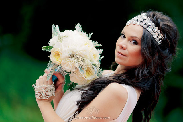 гламурная бирюзовая свадьба, образ невесты