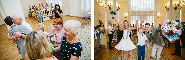 Веселая зеленая свадьба Вани и Жени, гости поздравляют молодожёнов