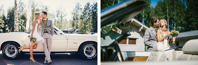 Веселая зеленая свадьба Вани и Жени, фотосессия молодоженов у машины