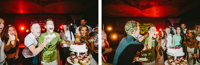 Веселая зеленая свадьба Вани и Жени, жених в креме от свадебного торта