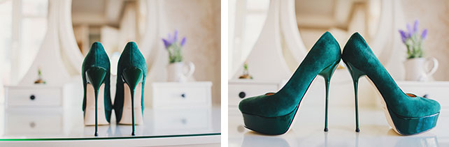 Ирландская свадьба Инны и Анатолия, зеленые туфли невесты