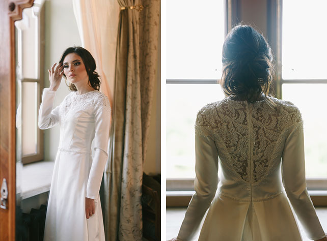 С любовью к семейным традициям, изумрудная свадьба Анны и Антона, невеста в платье с длинным рукавом