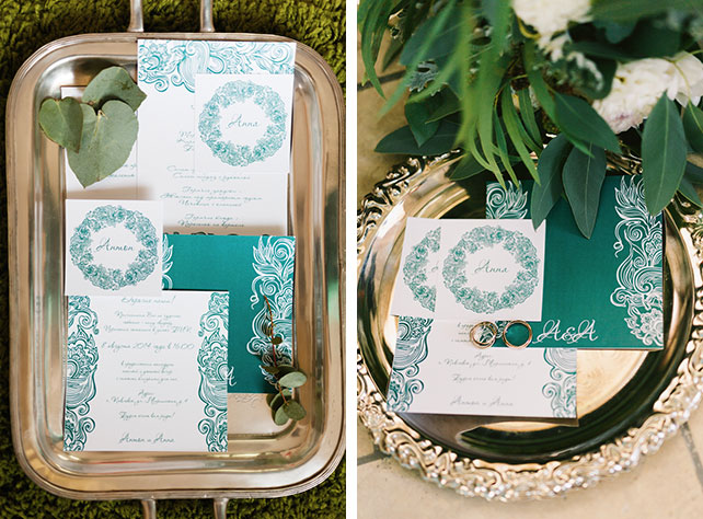 С любовью к семейным традициям, изумрудная свадьба Анны и Антона, свадебная полиграфия, обручальные кольца
