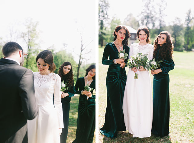 С любовью к семейным традициям, изумрудная свадьба Анны и Антона, церемония бракосочетания, невеста с подружками