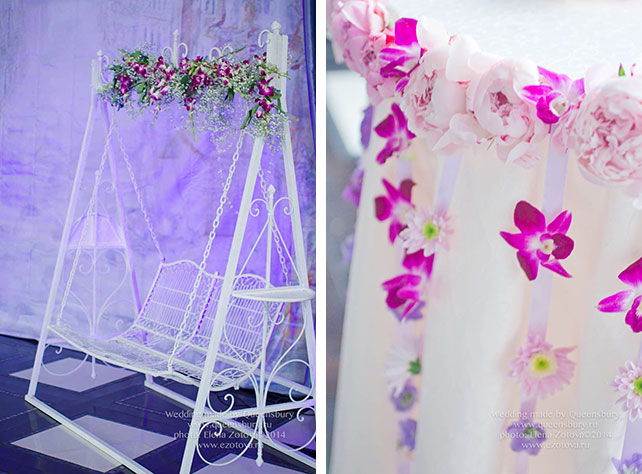 качели в декоре свадьбы, Юлия и Дмитрий: шикарная классическая свадьба с венчанием