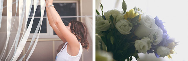 Кружевная свадьба Лели и Димы, невеста поправляет декор, цветы на свадьбе