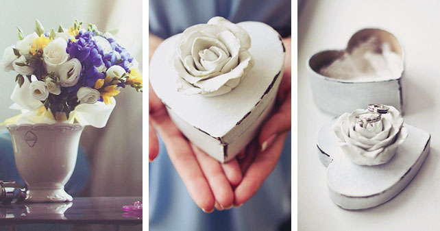 Кружевная свадьба Лели и Димы, букет невесты, коробочка для колец с цветком