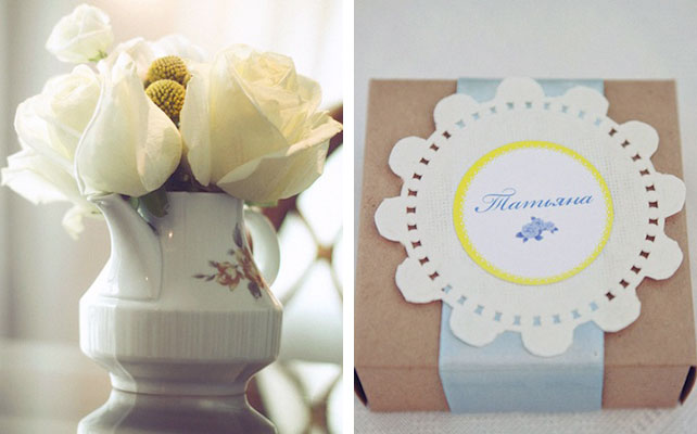 Кружевная свадьба Лели и Димы, цветочные композиции, бонбоньерки для гостей