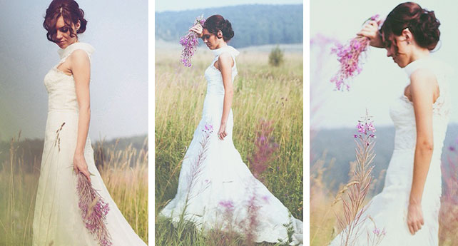 Кружевная свадьба Лели и Димы, невеста с букетом полевых цветов