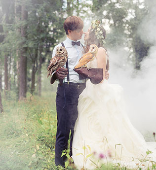 лесная свадьба в стиле бохо, фотосессия с совами