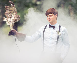 лесная свадьба в стиле бохо, фотосессия с совами