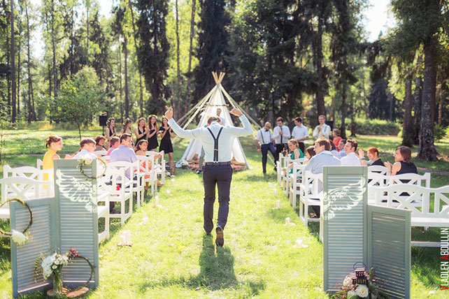 лесная свадьба в стиле бохо, церемония