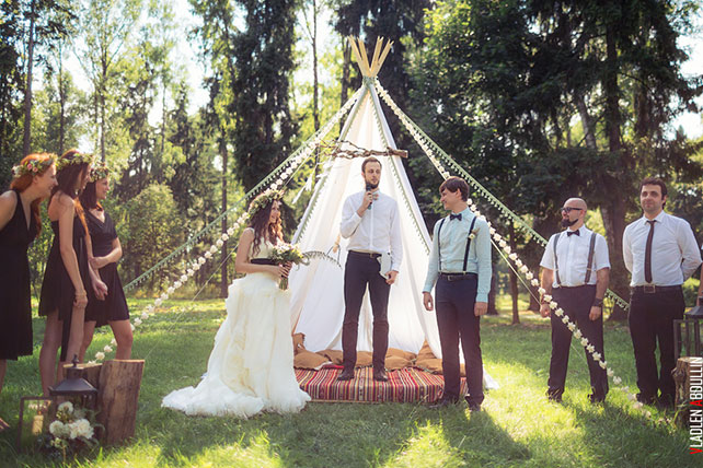 лесная свадьба в стиле бохо, церемония