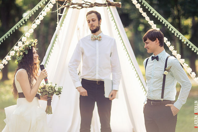 лесная свадьба в стиле бохо, церемония