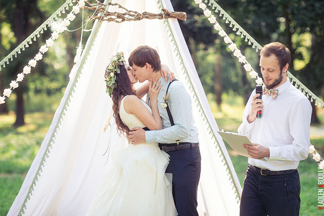 лесная свадьба в стиле бохо, церемония