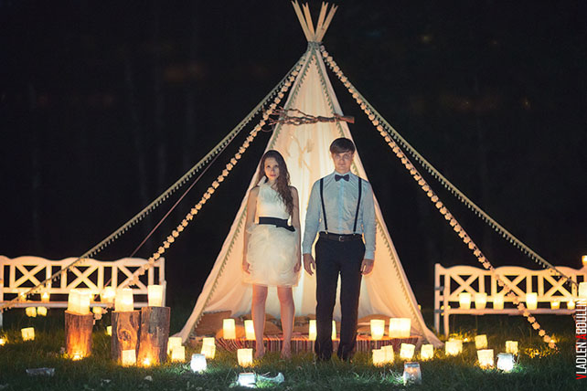 лесная свадьба в стиле бохо, ночная фотосессия