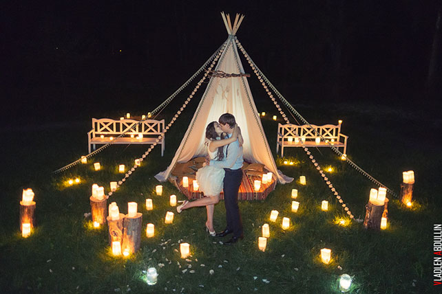 лесная свадьба в стиле бохо, ночная фотосессия