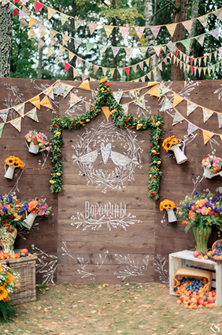 летняя свадьба в стиле рустик, декор места церемонии