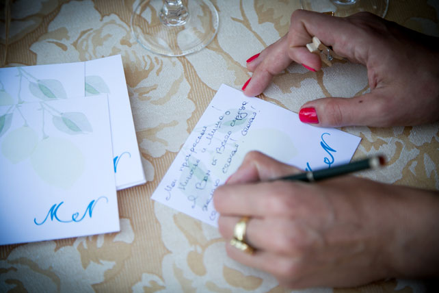 лимонная свадьба в Италии, карточки с пожеланиями гостей
