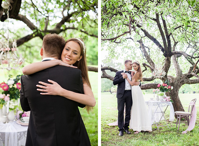 фотосессия жениха и невесты на фоне дерева, Максим и Дарья: нежная свадьба в розовом цвете