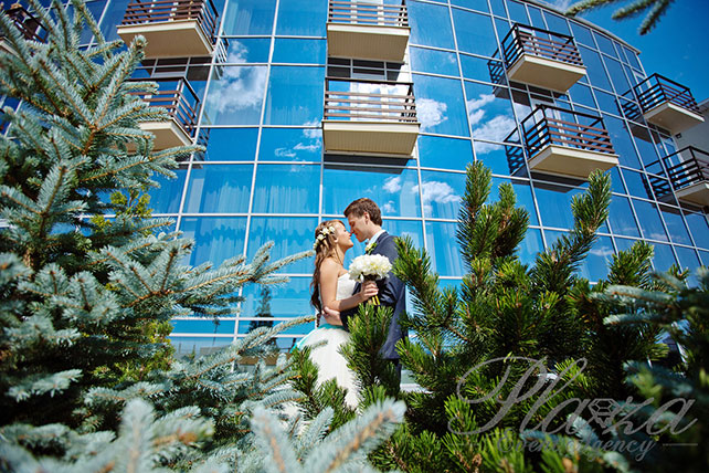 жених и невеста на фоне елей, Свадьба Антона и Кристины: ментоловая свежесть