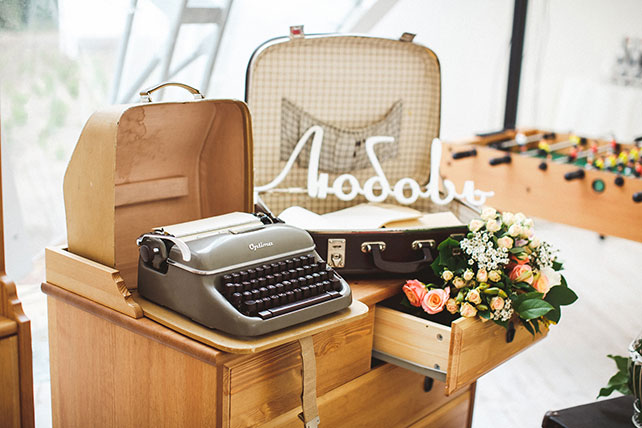 Милая летняя свадьба, печатная машинка для пожеланий от гостей