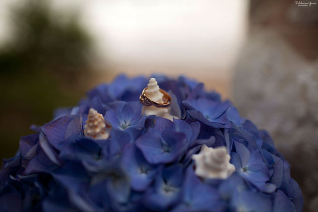 морская свадьба, букет невесты из голубой гортензии