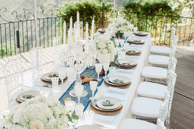 морская свадьба в Ницце, место торжества, декор стола