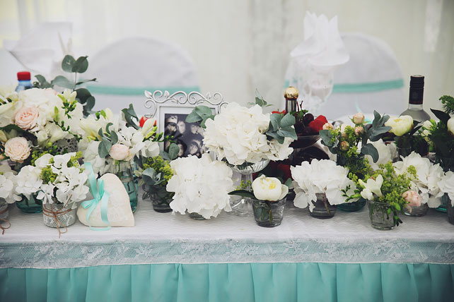 мятная свадьба, оформление стола