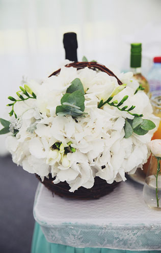 мятная свадьба, гортензия в декоре