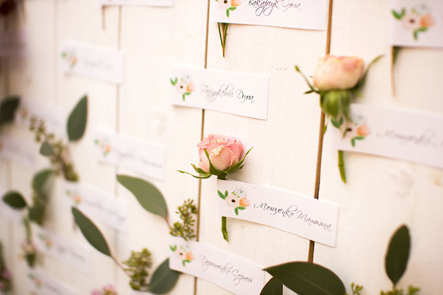 Очаровательная мятно-розовая свадьба Игоря и Анны, декор места торжества, план рассадки