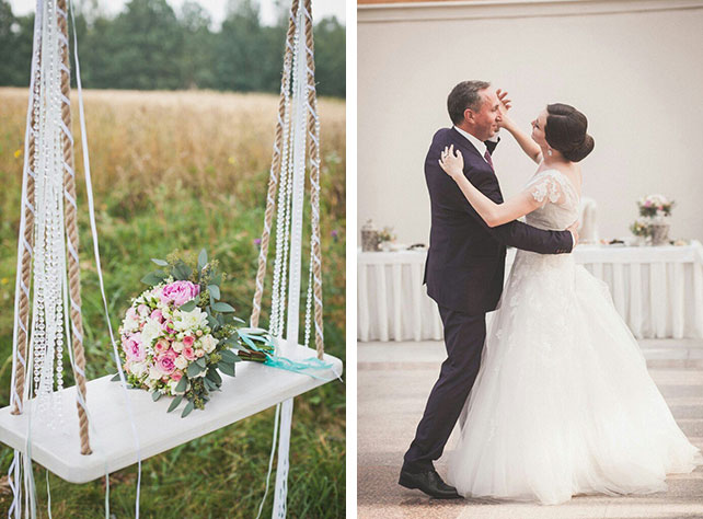 Очаровательная мятно-розовая свадьба Игоря и Анны, букет невесты, танец жениха и невесты