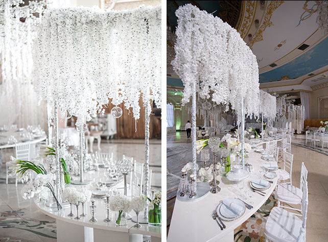 Нежная орхидея, оформление свадьбы от Юлии Шакировой, декор торжественного зала, столы для гостей