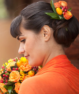 апельсиновая свадьба, причёска невесты