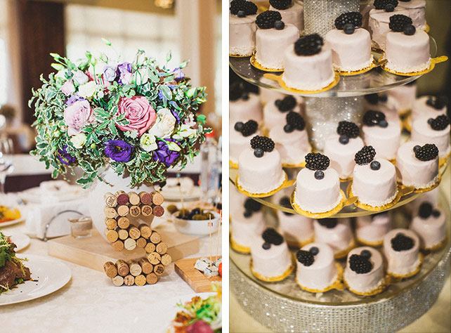 Очарование Прованса, лавандовая свадьба, номера столов из пробок, пирожные