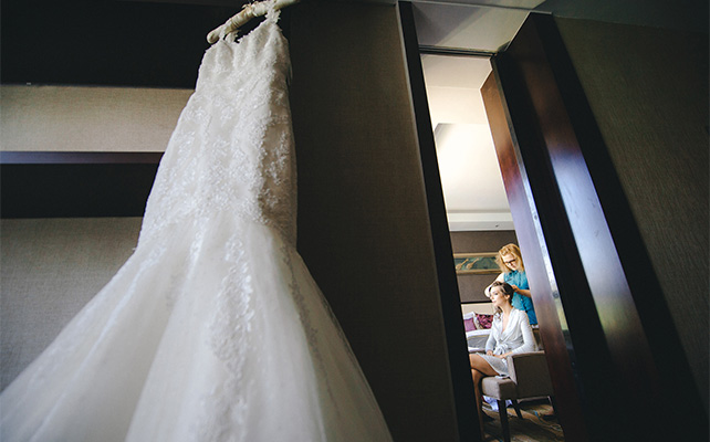 гламурная свадьба с гортензией, платье невесты