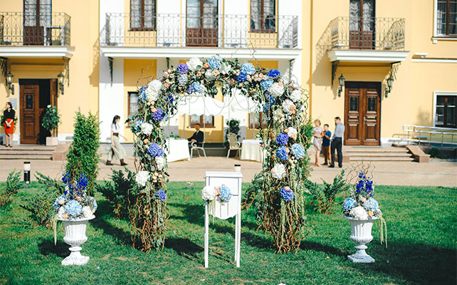 гламурная свадьба с гортензией, свадебная арка с гортензией