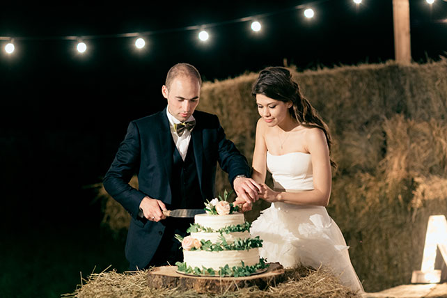 Любовь как кулинарное искусство, молодожёны разрезают свадебный торт