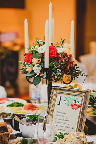 рябиновая свадьба, декор столов гостей