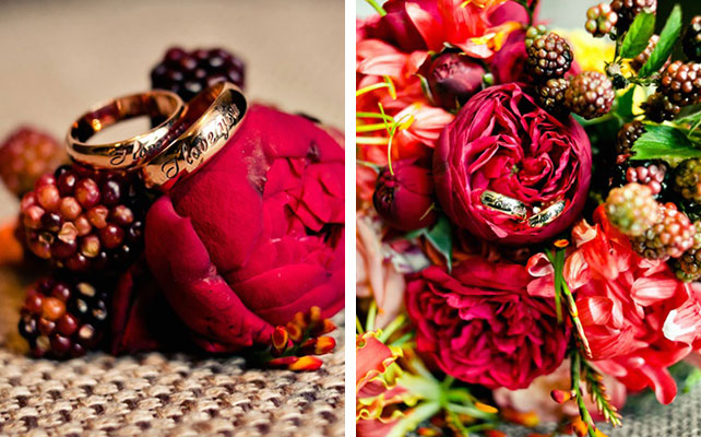 Красно-белая сердечная свадьба Дмитрия и Ольги, бутоньерка жениха, обручальные кольца, букет невесты