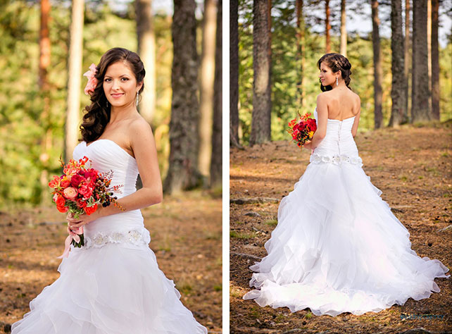 Красно-белая сердечная свадьба Дмитрия и ОльгиКрасно-белая сердечная свадьба Дмитрия и Ольги, невеста в лесу