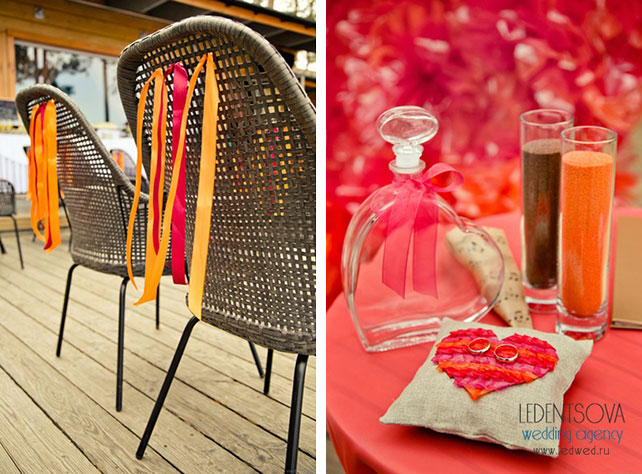 Красно-белая сердечная свадьба Дмитрия и Ольги, декор места бракосочетания