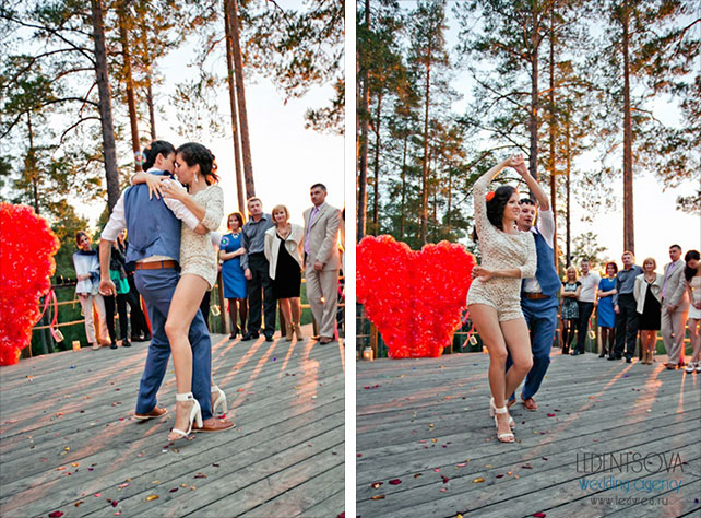 Красно-белая сердечная свадьба Дмитрия и Ольги, первый танец молодожёнов