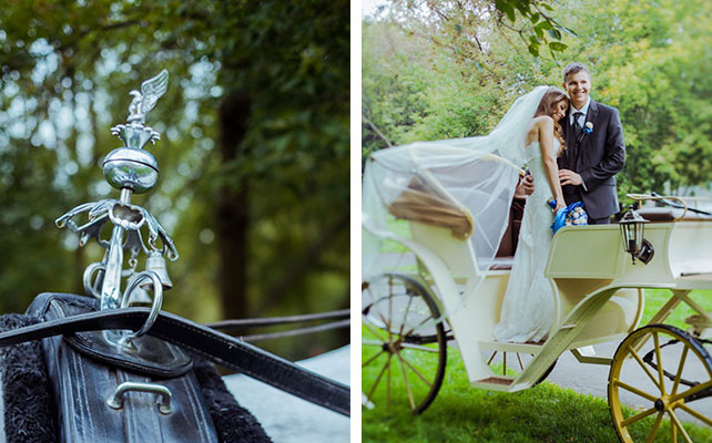 Лена и Миша: свадьба в синем цвете, фотосессия жениха и невесты в карете